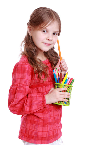 Kid with pencils - Фото, изображение