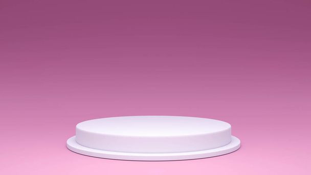Pinkfarbener Produktdisplay-Vitrinensockel auf schlichtem Hintergrund mit Zylinderständer-Konzept-Vorlage. 3D - Foto, Bild