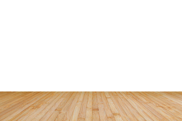 Holzboden mit leeren weißen Wandhintergrund Textur - Foto, Bild