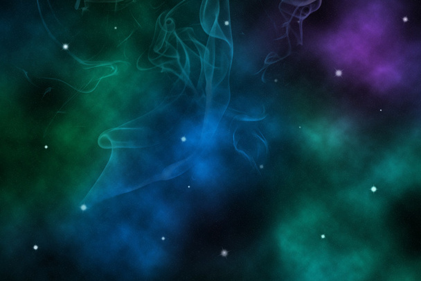 星ガスやオーロラと夜空に煙 - 写真・画像