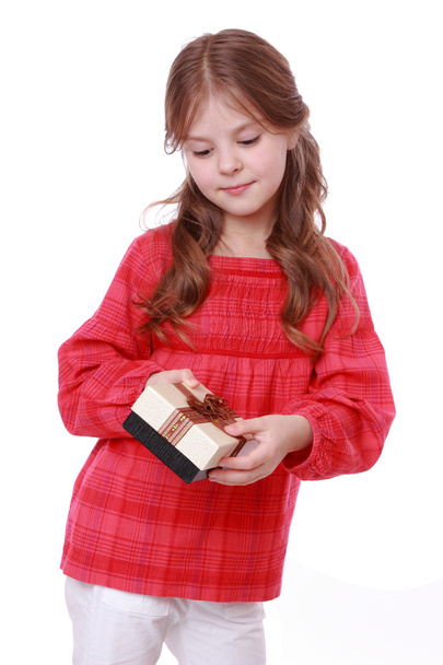 Smiling girl holding present - Foto, Imagen