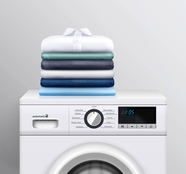 Kleiderstapel auf Waschmaschine - Vektor, Bild