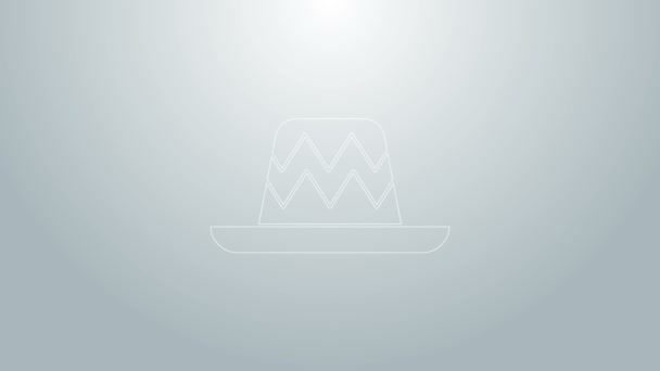 Blue line Traditional mexican sombrero hat icon isolated on grey background. 4K Video motion graphic animation - Footage, Video