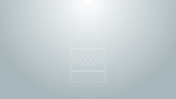 Blaue Linie Tequila Flasche Symbol isoliert auf grauem Hintergrund. Mexikanischer Alkoholkonsum. 4K Video Motion Grafik Animation - Filmmaterial, Video