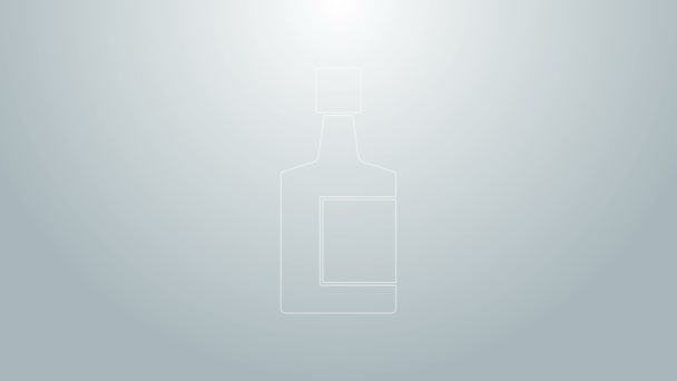 Blaue Linie Tequila Flasche Symbol isoliert auf grauem Hintergrund. Mexikanischer Alkoholkonsum. 4K Video Motion Grafik Animation - Filmmaterial, Video