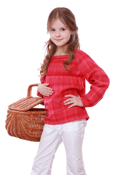 Little girl holding a picnic basket - Foto, imagen