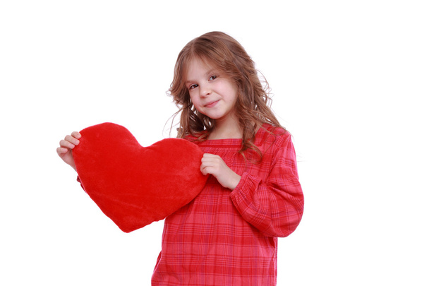 Girl with red heart symbol - Fotoğraf, Görsel