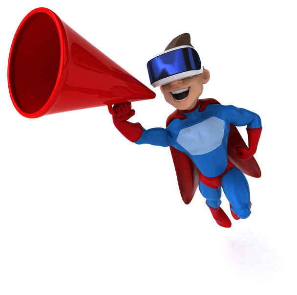 Fun 3D Illustration of a superhero with a VR Helmet isolated on white  - Фото, изображение