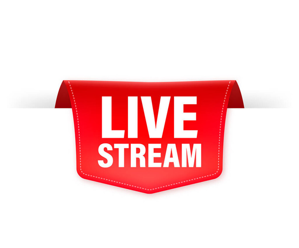 Live stream rood lint in platte stijl op witte achtergrond. Video afspelen. Webmedia. Vectorillustratie. - Vector, afbeelding