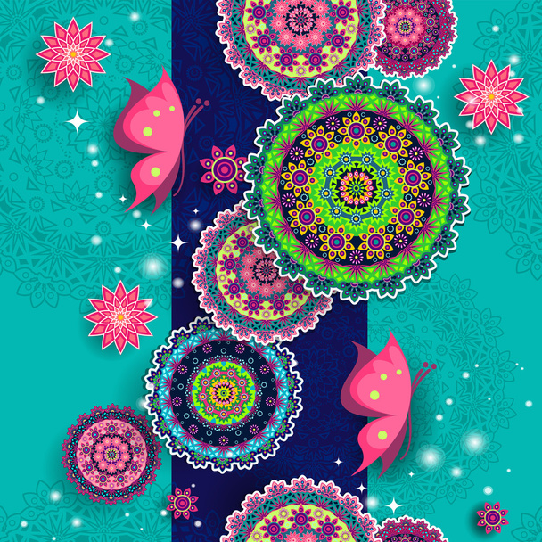 Mandala floral y mariposas
 - Vector, imagen