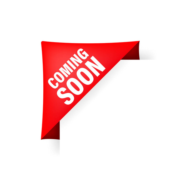 Coming soon red ribbon in 3D style on white background. Vector illustration. - Vector, Image