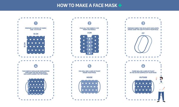 Infografía ilustración de cómo hacer una máscara facial, máscara de tela. Diseño plano. - Vector, Imagen