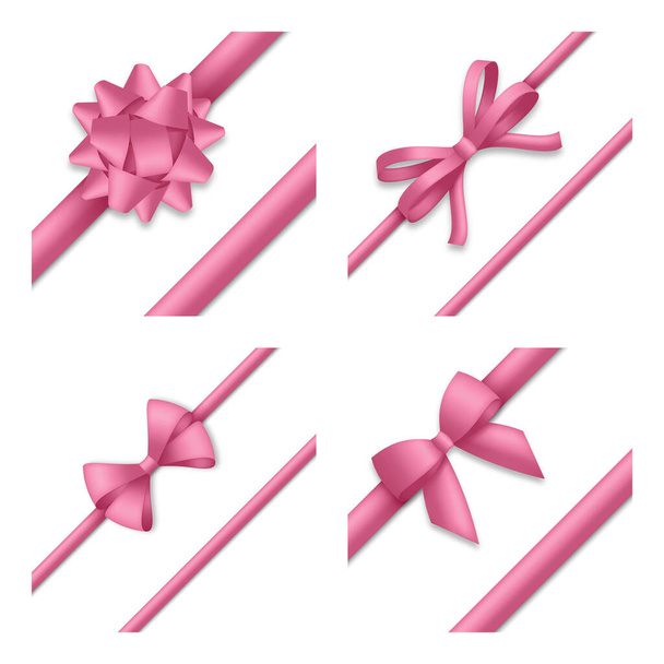 Fiocco decorativo rosa con nastri. Confezione regalo e decorazione natalizia. Illustrazione vettoriale - Vettoriali, immagini