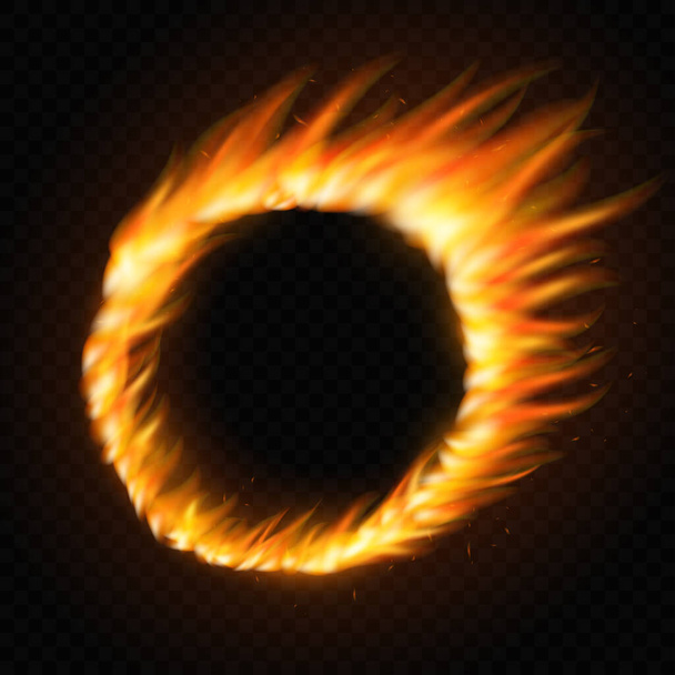 Realistische ronde licht vuur vlam frame, vector template illustratie op transparante achtergrond - Vector, afbeelding