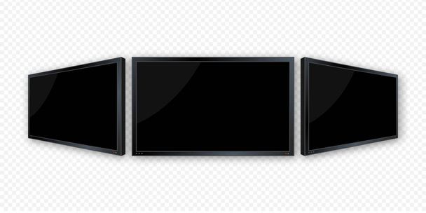 Flat monitor wall. Perspective vector. Vector icon. Media technology. Blank screen isolated. Black frame. - Vector, Image