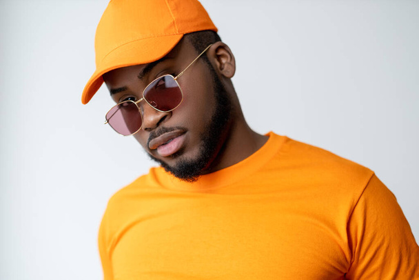 man fashion modern eyewear african model orange - Фото, изображение