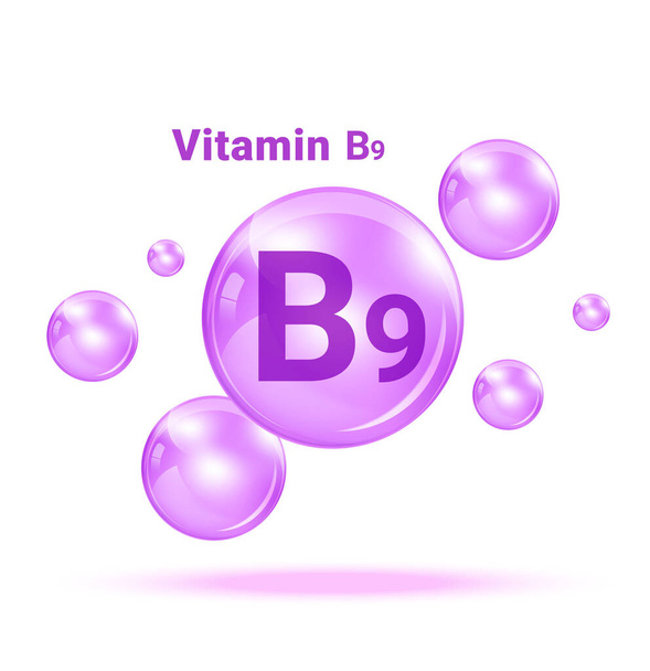 Vitamina B9 Graphic Medicine Burbuja sobre fondo blanco Ilustración. Salud y Diseño de Conceptos Médicos. - Vector, imagen