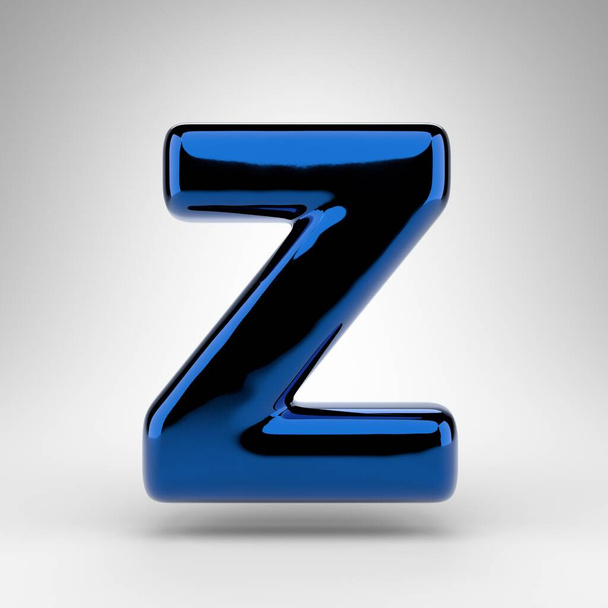 Buchstabe Z auf weißem Hintergrund. Blaue chrom 3D gerenderte Schrift mit glänzender Oberfläche. - Foto, Bild