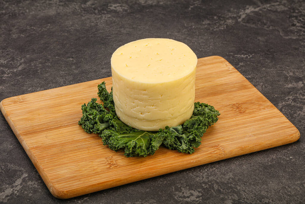 Желтый круглый кусочек мягкого сыра - Фото, изображение