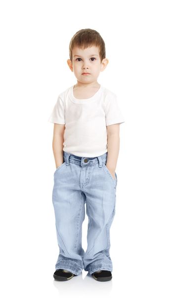 Little boy in jeans and a t-shirt - 写真・画像
