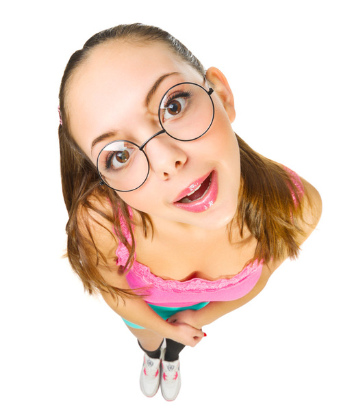 Funny schoolgirl with nerd glasses - Φωτογραφία, εικόνα