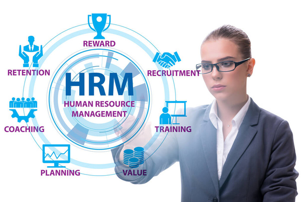 HRM - Concepto de gestión de recursos humanos con empresaria - Foto, Imagen