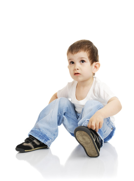 Little boy  dresses shoes - Foto, Imagem