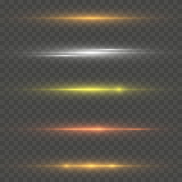 Set of flashes, Lights and Sparkles on a transparent background. Bright gold flashes and glares. Abstract golden lights isolated Bright rays of light. Glowing lines. Vector illustration eps 10. - Vector, Image