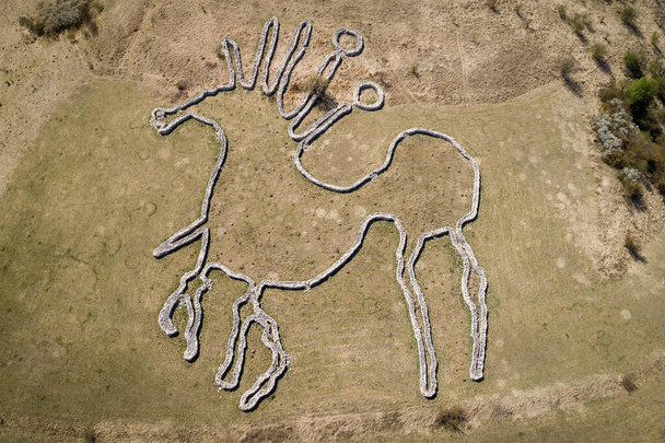 Aerial view of geoglyph under Spis Castle, Slovakia. It is one of the attractions of the Spis Region - Photo, Image