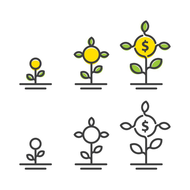 Καλλιέργεια φυτών, επένδυση σε δολάρια. Πρότυπο εικονιδίου του λογότυπου διανύσματος - Διάνυσμα, εικόνα