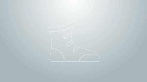 Modrá čára Sport box boty ikona izolované na šedém pozadí. Zápasnické boty. Grafická animace pohybu videa 4K - Záběry, video