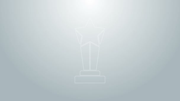 Blue line Award cup icon isolated on grey background. Winner trophy symbol. Championship or competition trophy. Sports achievement sign. 4K Video motion graphic animation - Footage, Video