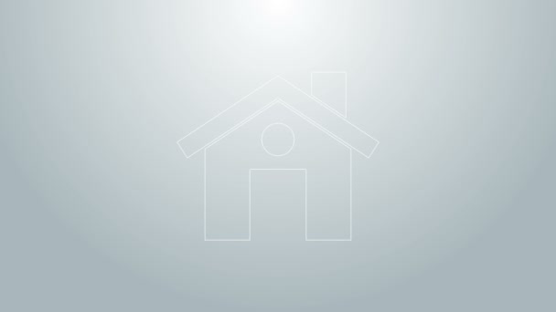グレーの背景に青い線の家のアイコン。ホームシンボル。4Kビデオモーショングラフィックアニメーション - 映像、動画