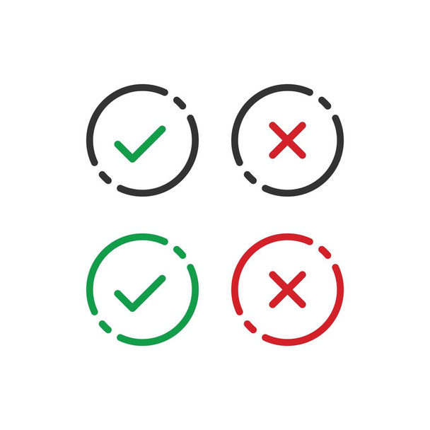 Yes or no, check mark and x, tick and wrong. Vector icon template - Vector, Image