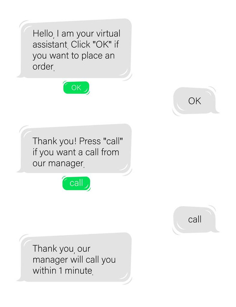 Dialog s chatbotem ve webové aplikaci. Komunikace s virtuálním asistentem a žádost o pomoc. - Vektor, obrázek