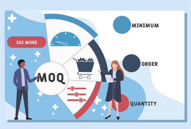 Шаблон векторного дизайна сайта. MOQ - сокращенное название минимального заказа. бизнес-концепция фона. иллюстрация для баннера сайта, маркетинговых материалов, бизнес-презентации, интернет-рекламы.  - Вектор,изображение