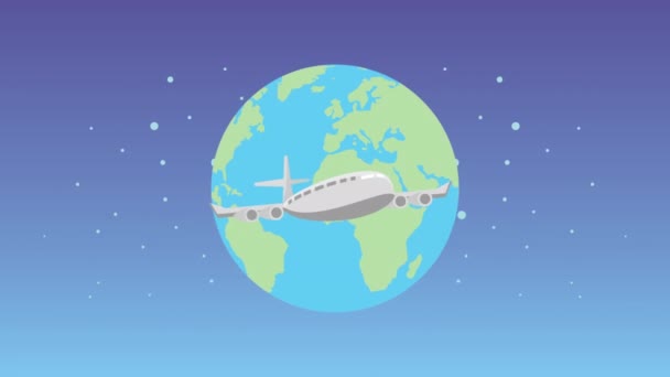 vliegtuig vliegen reizen met aarde planeet animatie - Video