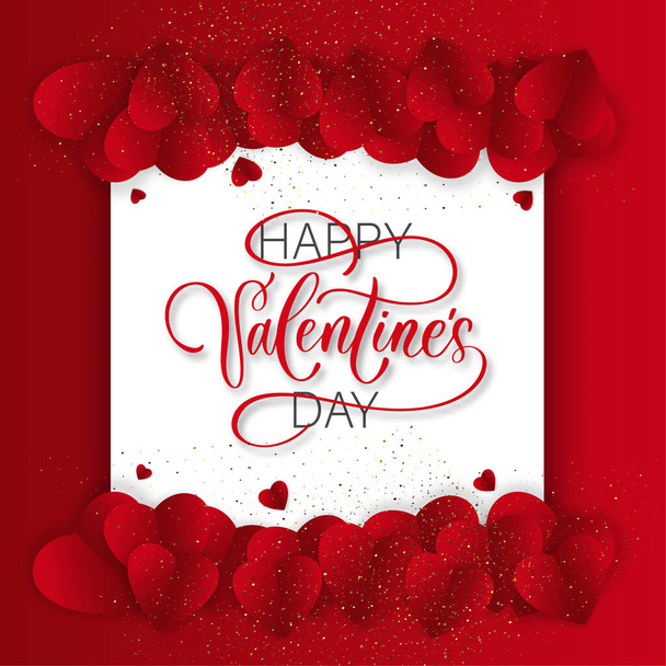 Happy Valentine's Day. Red calligraphy inscription on red background. - Vector, Image