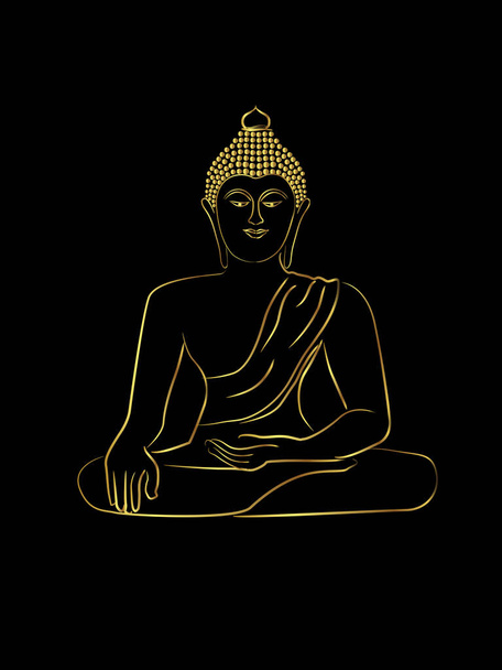 Η στάση της υποδούλωσης Μάρα της Buddha χρυσή γραμμή σκίτσο πάνω από μαύρο φόντο - Διάνυσμα, εικόνα
