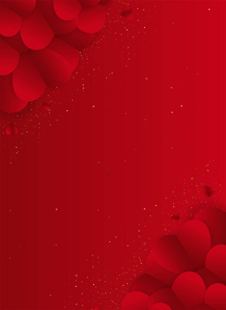 Valentine's Day background with red paper hearts on red background. - Vector, Image
