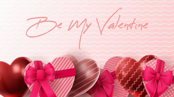 Happy Valentine 's day background with heart balloon and present composition for banner, poster or greeting card. векторная иллюстрация - Вектор,изображение