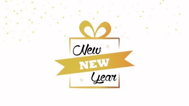 Ευτυχισμένο το νέο έτος γραμματοσειρά κάρτα εορτασμού σε χρυσό δώρο - Πλάνα, βίντεο