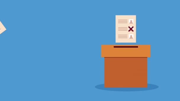 demokratická animace v den voleb se ženou zvedající volební kartu a urnu - Záběry, video
