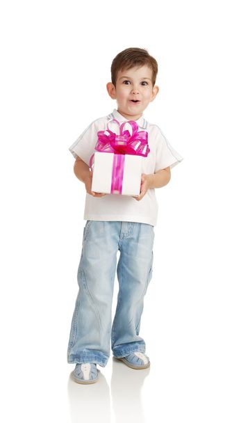 Boy with gift - 写真・画像