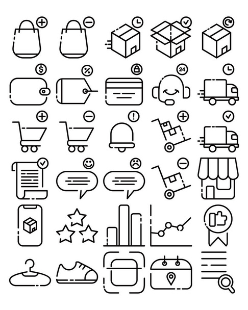 Colección de iconos de línea con el tema de las ventas y transacciones en línea - Vector, imagen
