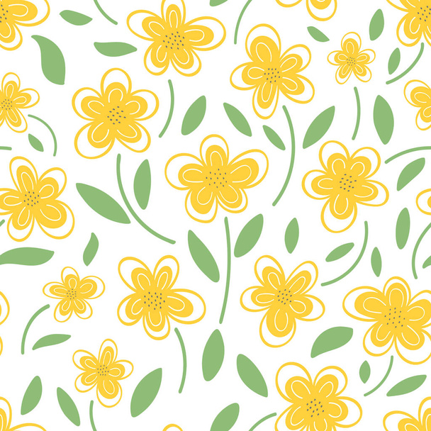 Yellow daisies on a white background pattern - Vektori, kuva