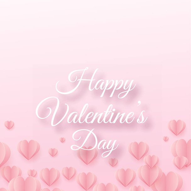 Happy Valentine s Karte mit fliegenden rosa Papierherzen. Vektor - Vektor, Bild