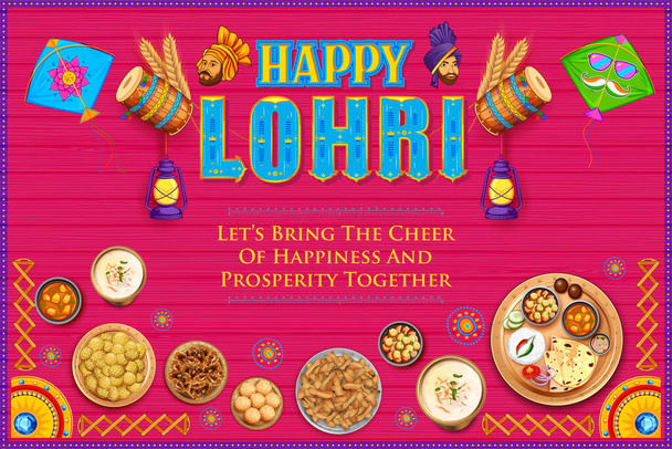 ilustración de feliz fondo de vacaciones Lohri para el festival Punjabi - Vector, imagen