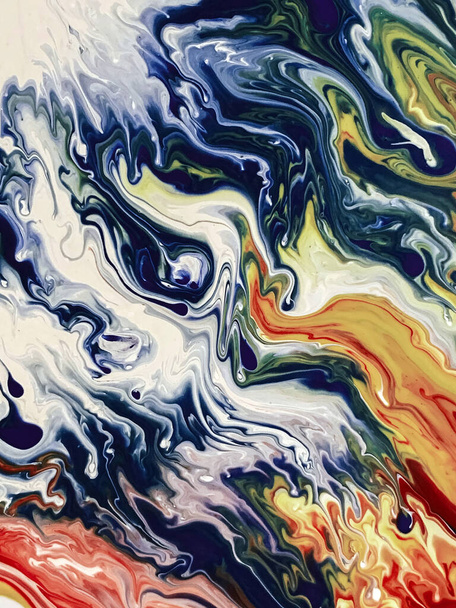 Beautiful Colorful Mixed Abstract Fluid Painting. Acrylic Vibrant Colors Paint Trendy Wallpaper for Technology. Wave Flow Swirl Fluid Marble Art Texture. Home Decoration Contemporary art Background. Home Decoration Canvas Art Painting Wall Design - Φωτογραφία, εικόνα