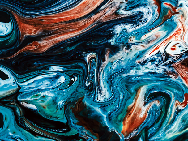 Beautiful Colorful Mixed Abstract Fluid Painting. Acrylic Vibrant Colors Paint Trendy Wallpaper for Technology. Wave Flow Swirl Fluid Marble Art Texture. Home Decoration Contemporary art Background. Home Decoration Canvas Art Painting Wall Design - Fotografie, Obrázek